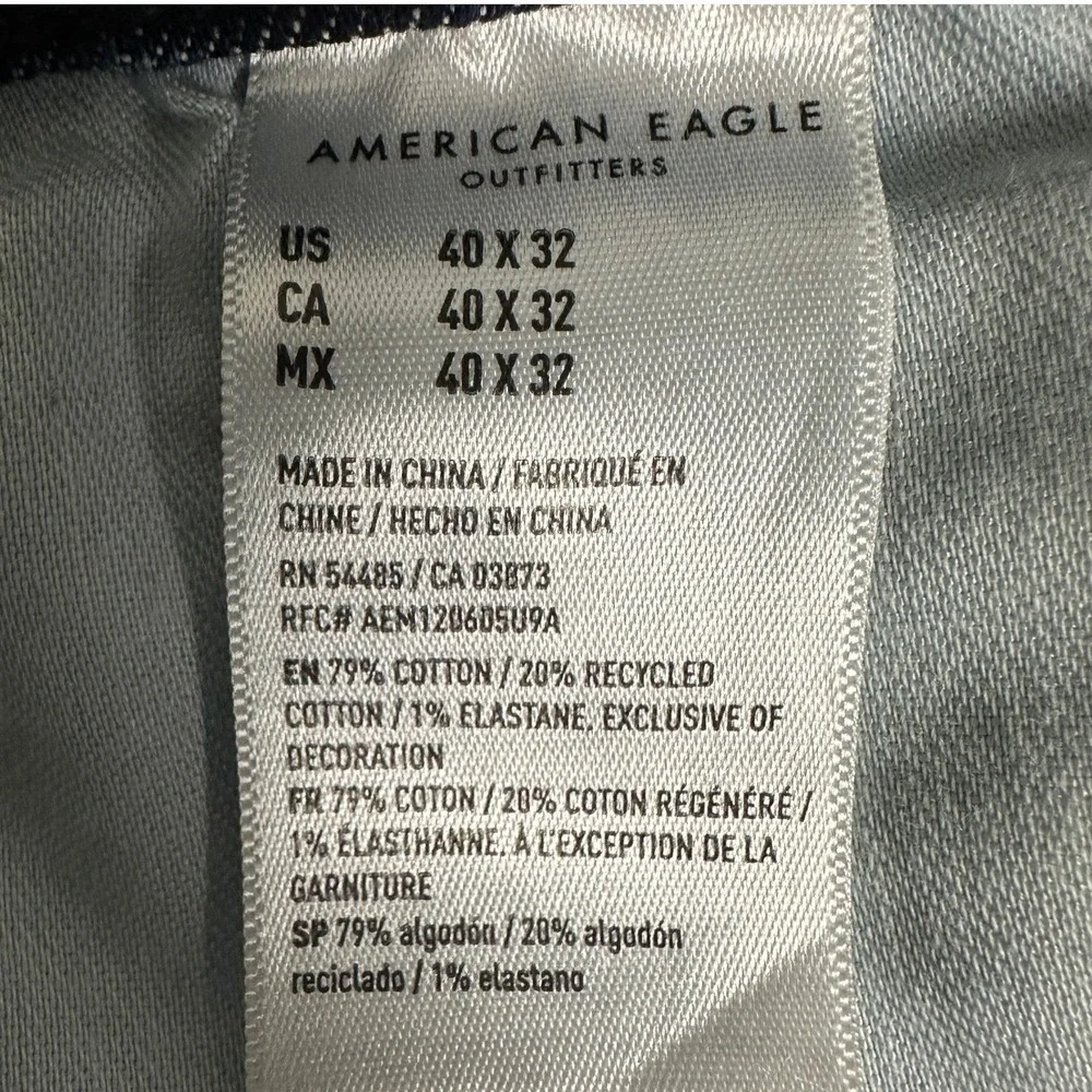 American Eagle Flex Jeans Mens 40X32 Blue Relaxed Straight Distressed Stretch
